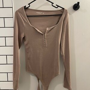 Abercrombie & Fitch Taupe Long Sleeve Bodysuit
